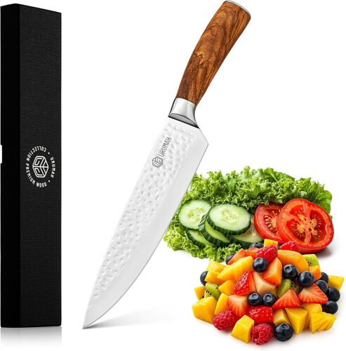 Mevronisshop-Couteau Japonais Couteau Cuisine Manche En Bois D'olivier Et Lame En Acier Inoxydable - Etui De Protection Et Coffret Cadeau.