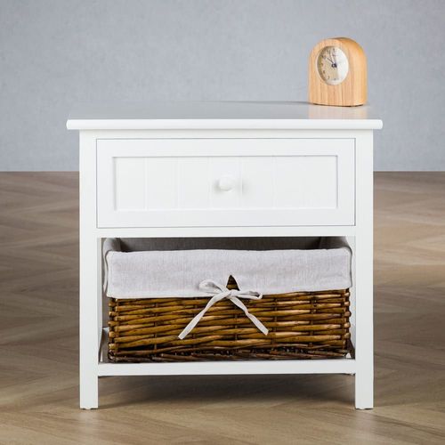 Table De Chevet 1 Tiroir 1 Panier, Blanc