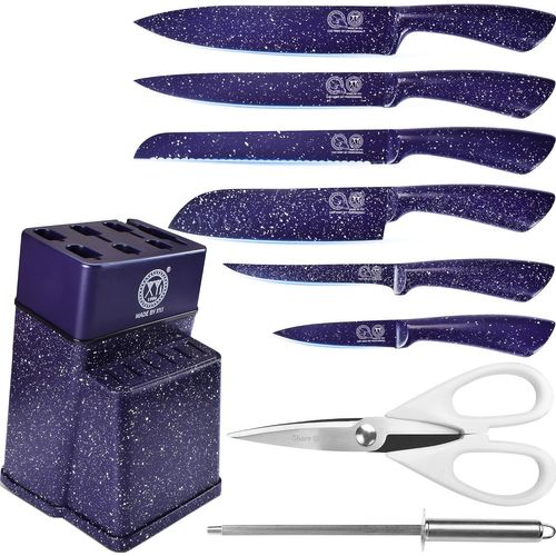 Set De Couteaux De Cuisine Avec Support, Bloc À Couteaux, Set De Couteaux De Chef Japonais Professionnels En Acier Inoxydable, Couteaux À Steak, Couleur Bleue