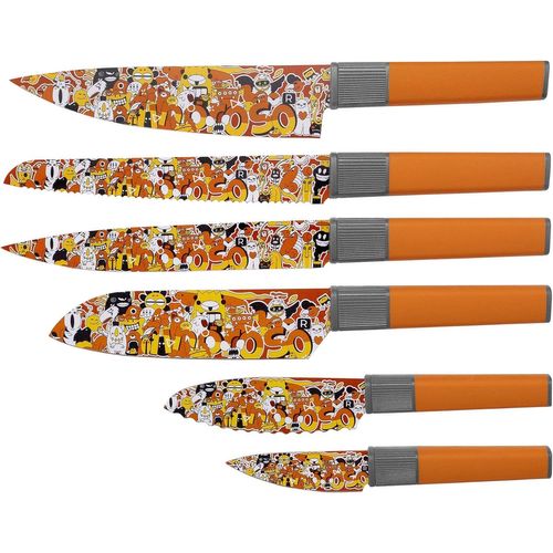 Tianyi-Ensemble De Couteaux De Cuisine, 6 Pièces - Ensemble De Couteaux Colorés Avec Motif Exclusif, Couteaux De Chef En Acier Inoxydable À Haute Teneur En Carbone Avec Boîte Cadeau - Série Saklei