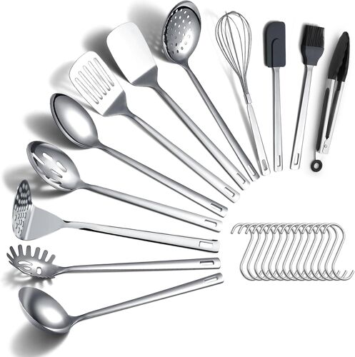 Mevronisshop-Ensemble D¿Ustensiles De Cuisine En Acier Inoxydable 26 Pièces, Ensemble De Spatules En Métal, Ustensiles De Cuisine Durables Polis Miroir Pour Toutes Les Tâches De Cuisson