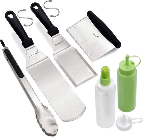 Mevronisshop-Lot De 6 Spatules En Métal En Acier Inoxydable Et Grattoir ¿ Spatules Professionnelles De Chef ¿ Accessoires Robustes Parfaits Pour Barbecue En Fonte À Dessus Plat