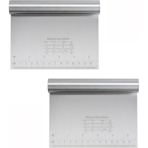 Kalanka-2 Pièces Grattoir À Pâte En Acier Inoxydable Avec Échelle De Mesure, Coupe Pate, Coupe-Pâte, Spatule À Pâte, Grattoir De Cuisine, Spatule De Cuisine Pour Gâteaux, Pizzas, Tartes (15x12 Cm)
