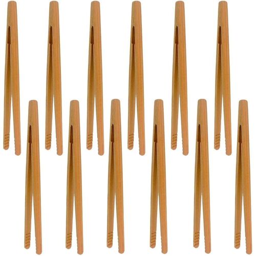 Pinces En Bambou¿12 Pcs Pinces De Cuisine En Bambou Pince Grille-Pain Pince À Toasts Pinces À Pain De Bois¿Pour Barbecue,Buffet,Pain,Steak