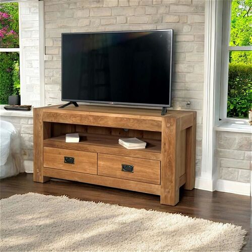 Meuble TV campagne en chêne 2 tiroirs 1 niche L120cm