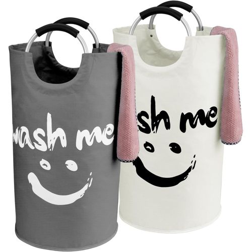 SJZG-Lot De 2 Panier À Linge, 95L Pliable Sac À Linge, Collecteur De Bouteilles, Sac De Rangement Pour Équipement De Gym Les Vêtements Sales Et Les Jouets (Gris Foncé/Beige)