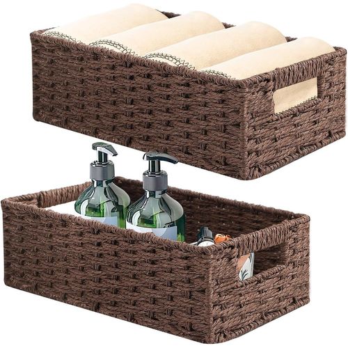 Ersan-Panier Rangement Avec Poignées, Pour Penderie, Salon, Dressing, Chambre, Ensemble De Deux (Grand 37×16.5×11cm, Petit 33×12.5×10cm), Brun