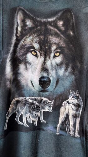 T Shirt Loups Marque The Mountain Taille Large Fond Gris 100 % Coton Usa 202 Grammes