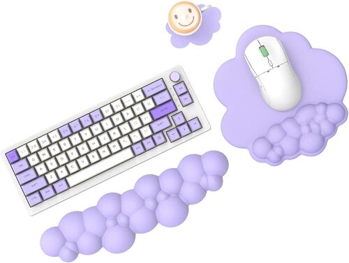 Cloud Tapis de souris et repose-poignet pour clavier avec sous-verre, confortable coussin de poignet en mousse à mémoire de forme avec base antidérapante Violet