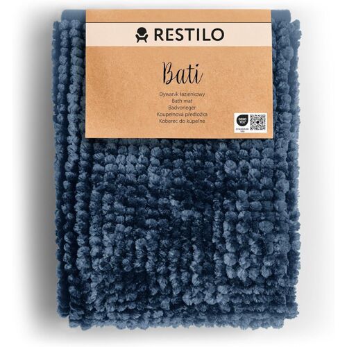 KAL-Tapis De Bain Antidérapant 60 X 90 Cm Tapis De Douche Absorbant Décoratif Bleu Foncé Bati