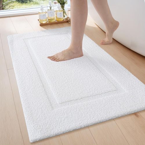 TIANYI-Tapis de Bain 60 x 90 cm, Absorbant et Antiderapant, Lavable en Machine, Moelleux en Microfibre, pour Salle de Bains, Douche, Baignoire, Blanc