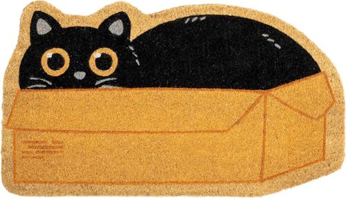 Subzonal-Fisura ¿ Tapis De Porte Extérieur ¿Boîte Chat¿ En Coco Avec Base Antidérapante En Pvc. Tapis De Forme E. Tapis De Chat. Peint À La Main. Dimensions : 70 Cm X 40 Cm