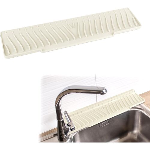 Kalanka-Tapis Egouttoir Vaisselle,Antidérapant Étroits Tapis Evier Cuisine,Bord Pliable Tapis Vaisselle En Silicone,Tapis Égouttoir Vaisselle Pour Cuisine Et Salle De Bain,45x10cm,Blanc D'ivoire