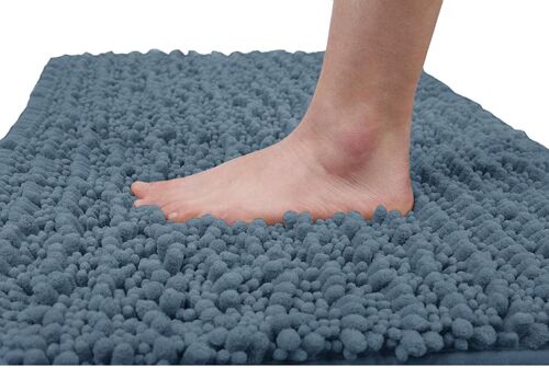 KAL-Tapis De Bain En Chenille Antidérapant - Doux - Lavable En Machine - En Microfibre - Absorbant - Pour Douche Et Salle De Bain - 43 X 61 Cm - Bleu Denim