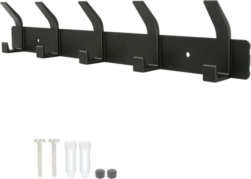 KALANKA-Porte Manteau Mural, Patère Murale en Aluminium, Porte Manteau de 5 Crochets, Patères Porte Manteau pour Salle de Bain, Entrée, Couloir, Chambre (Noir, 5 Crochets)