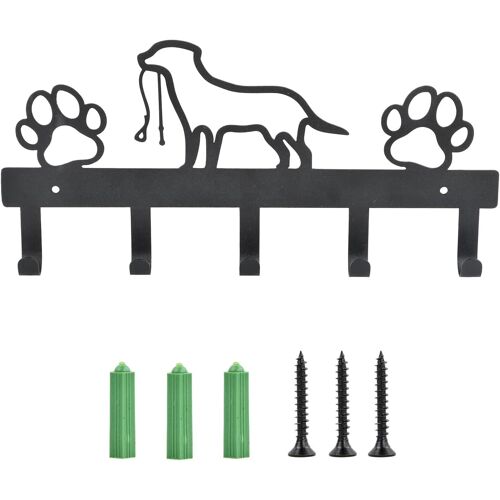KALANKA-Porte-Manteau Mural pour Chien, Accroche Porte Clé en Métal Accroche Crochets et Patères pour la Maison Patere Murale Chien et Empreintes avec 5 Crochets pour Porte Salon Cuisine
