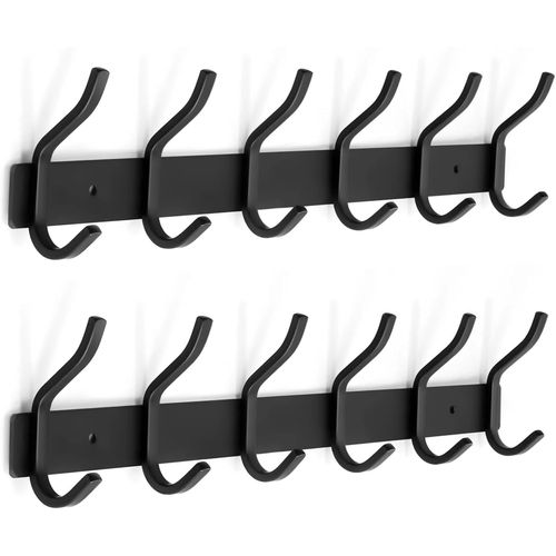 TIANYI-Porte Manteau Mural, Portemantea en Acier Inoxydable, Porte Manteaux avec 6 Crochets pour Chambre, Salle de bain, Cuisine (Noir, 6 Crochets, 2 Pièces)