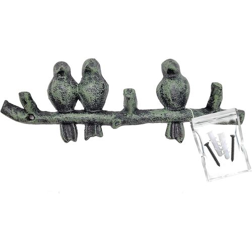 TIANYI-Patère à crochets - Motif oiseaux - Crochet mural décoratif - En fonte - Avec trois crochets - 23,5 x 8 cm - Avec vis et chevilles