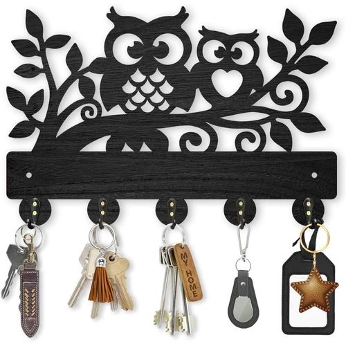 TIANYI-Porte-manteau mural en forme de chouette 30 × 20 cm avec 5 crochets en alliage pour décoration murale en forme de branche d'arbre pour cadeau, entrée, clés