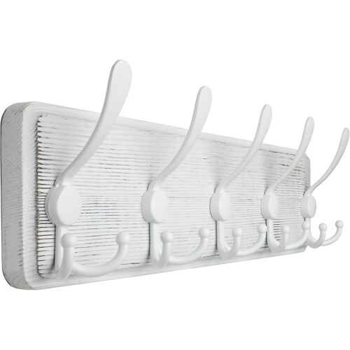 Porte Manteau Mural Bois,5 Crochets Triples,Patère Murale,44 cm Bois Massif Porte Manteau Salle De Bain pour Manteaux Veste,Blanc