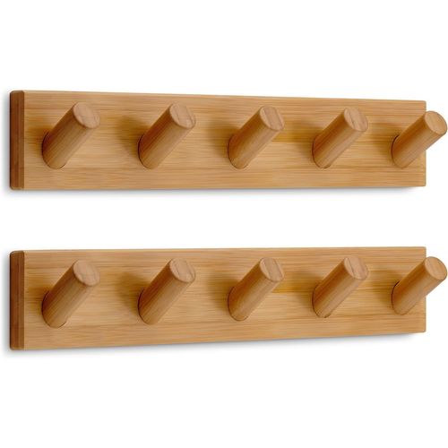 TIANYI-Porte Manteau Mural Bois avec 5 Crochets (2 u), 42cm - Patere Murale en Bambou - Series 6