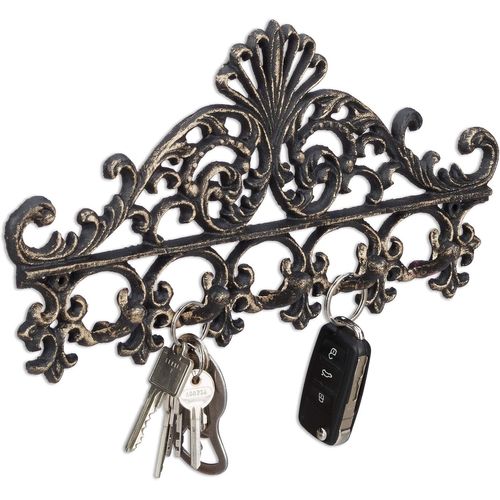 TIANYI-Patère porte-manteau en fonte avec 5 crochets style baroque antique ancien HxlxP: 17 x 35 x 3,5 cm bronze