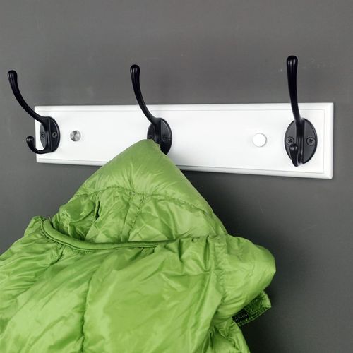 TIANYI-Porte-manteau mural en bois blanc avec 3 crochets, 32 cm, crochets noirs,suspendu pour manteaux d'hiver, vêtements, cintre moderne pour entrée, couloir, chambre