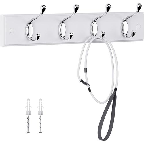 TIANYI-Porte Manteau Mural Bois - 4 Crochets - 40 cm - Patere Murale pour une Entrée, Chambre, Salle de Bain et Vestiaire - Blanc