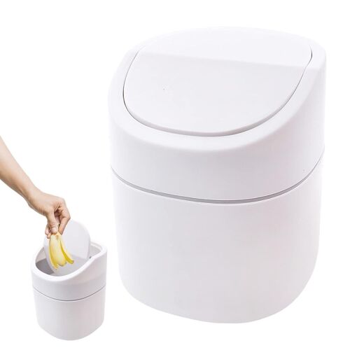 KALANKA-Mini poubelle en plastique avec couvercle - Petite poubelle pour salle de bain, bureau, table ou table basse - Élimination des ronds en coton, des éponges de maquillage, des tissus - 2 litres