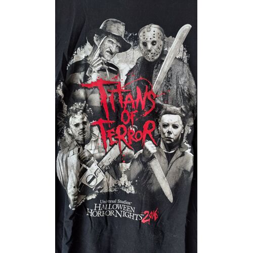 T Shirt Universal Studios Titans Of Terror Jason Freddy Leatherface Michael Myers Noir Taille Large Halloween Horror Nights 2016 100 % Coton 213 Grammes