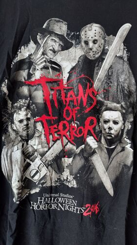 T Shirt Universal Studios Titans Of Terror Jason Freddy Leatherface Michael Myers Noir Taille Large Halloween Horror Nights 2016 100 % Coton 213 Grammes