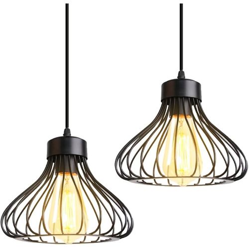 Subzonal-2 Packs Suspensions Luminaires Industrielles E27, Lustre Plafonnier Vintage Abat-Jour En Métal Cage Lampes 23cm Éclairage Cuisine Salle À Manger Salon Chambre D'enfants Restaurant (Noir-2pcs
