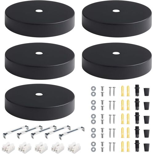Kalanka-5 Pièces Auvent De Plafond 10cm Rosace Plafond Luminaire Noir Cache Fil Lustre Plafond Pavillon Luminaire Metal Baldaquin Lampe Support De Fixation Lustre Pour Cuisine Salon Couloir