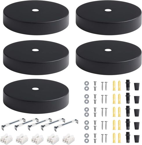 Kalanka-5 Pièces Auvent De Plafond 10cm Rosace Plafond Luminaire Noir Cache Fil Lustre Plafond Pavillon Luminaire Metal Baldaquin Lampe Support De Fixation Lustre Pour Cuisine Salon Couloir