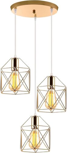 Subzonal-Suspension Luminaire Industrielle 3 Lampes Vintage E27 Lustre Abat-Jour En Métal Design Pour Salon Chambre Cuisine (Cuivré-Avec Une Base)