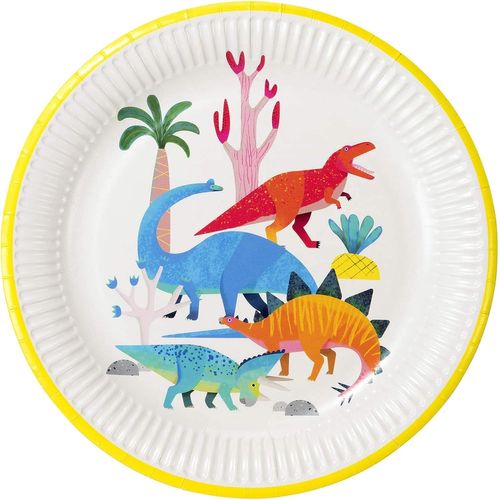 Tianyi-Assiettes En Papier Dinosaure - Sans Plastique ! Idéal Pour Les Fêtes D'anniversaire De Filles Ou De Garçons, Baby Shower Robuste Lot De 8, Dinoplates