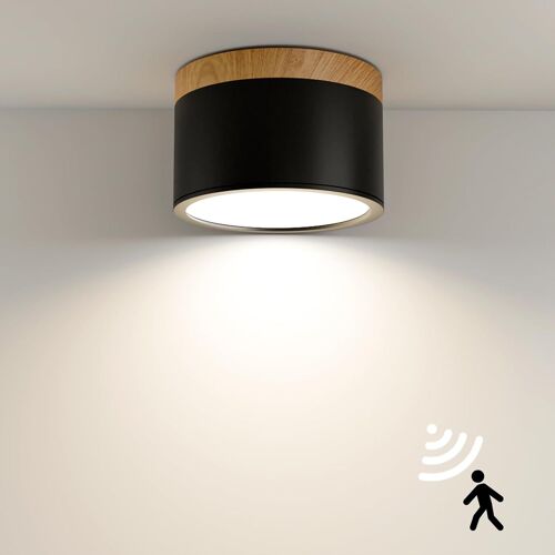 Subzonal-Led Plafonnier Avec Détecteur De Mouvement, 12w Spot Plafond Surface Aluminium Noir, 4000k Blanc Neutre 960lm, Pour Couloir Escalier Garage Cellier