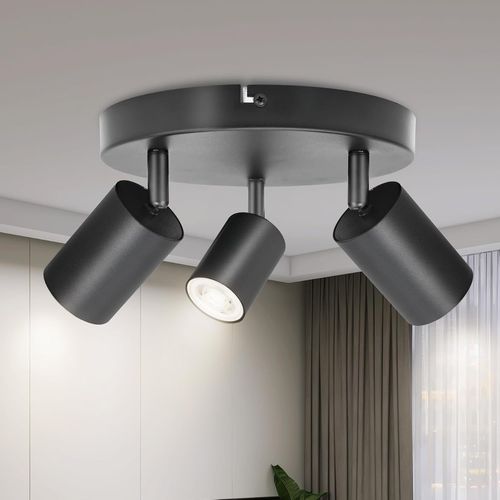 Plafonnier Led 3 Spots, Rond Spots De Plafond Orientables, Plafonnier Spot Gu10, Moderne Éclairage De Plafond, Luminaires Intérieur Pour Cuisine Salon, Noir, Livré Sans Ampoules