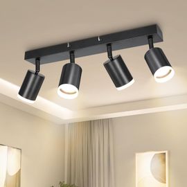 Ganeed Plafonnier LED 4 Spots Pivotants & Orientables,Plafonnier Dimmable Avec Télécommande,noir-or Sans Ampoule ,de Plafond Pour Cuisine, Couloir, Salon