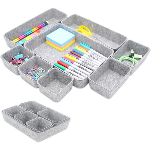 7 Pièces Organisateur De Tiroir Feutre,Feutre Rangement De Tiroir Pour Bureau,Organisateur Tiroir Bureau,Oplateaux De Rangement Lavables Pour Salle De Bain (Gris Clair,8 Pièces)