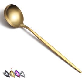 SEPT-Lot de 6 Cuillères à Soupe Dorées Mates de 8,1 Pouces Grande Cuillère à Soupe Cuillère à Dessert Cuillère Cuillères Couverts Pour la Maison, la Cuisine ou le Restaurant.
