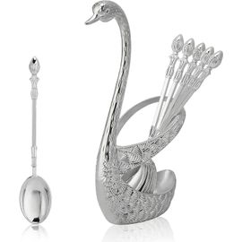 Tianyi-6 Pièces Cuillère En Acier Inoxydable, Cuillères À Dîner,Mini Cuillères À Gâteau, Cuillères À Café Cuillère À Dessert Avec Porte-Cuillère En Forme De Cygne Pour Thé, Café, Gâteau, Crème Glacée