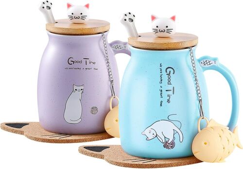 2 Mug Chat En Céramique Mignon Pour Café Et Thé 350 Ml