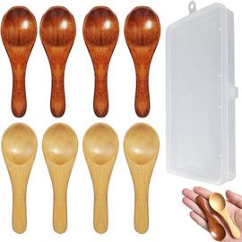 Tianyi-8pcs Petite Cuillère En Bois De Cuisine 9.5x3.3cm Cuillère À Café En Bois Cuillère À Miel Cuillères À Épices Mini Cuillères À Sel De Bain Pour Crème Glacée Condiments Thé Assaisonnement Gâteau
