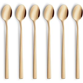 Vista Lot De 6 Cuillères À Long Drink/Latte Macchiato | Pvd Gold | Acier Inoxydable Mat | Cuillère Longue Pour Latte Macchiato | Cuillère À Café Longue | Cuillère De Bar