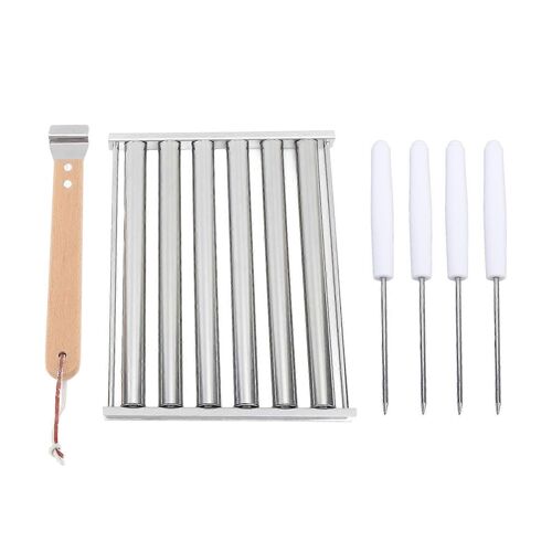 Support Saucisses Amovible Acier Inoxydable - Hot-Dogs Cuiseur Vapeur Manche Bois - 4 Brochettes