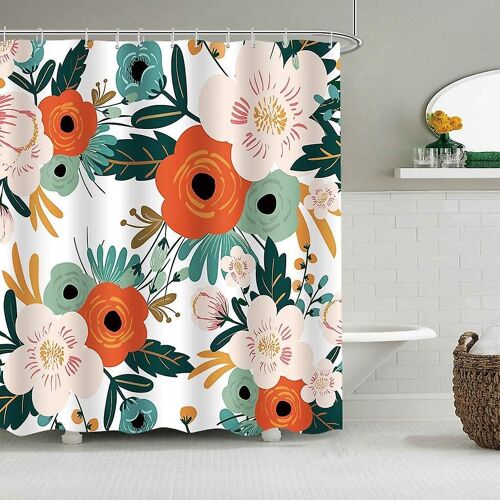 Rideau douche pervenche 72x84 pouces - Fleurs aquarelles vertes - Tissu
