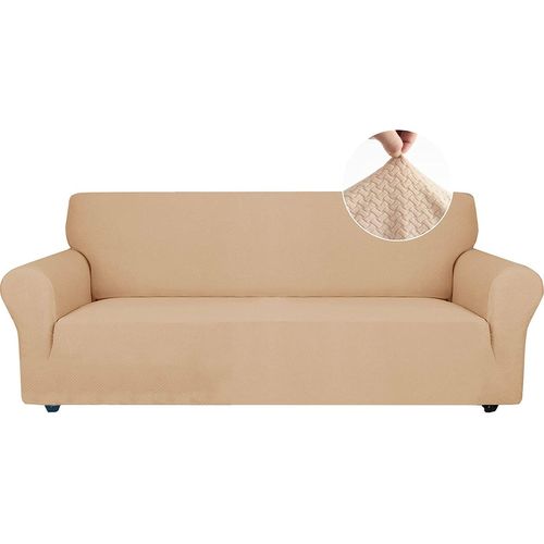 Housse De Canapé Avec Accoudoirs,Extensible Élastique Antidérapante Housse Canapé,Meubles Protection Chiens Cat(Beige,3 Places)