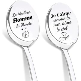 Tianyi-Cadeau Anniversaire Homme, Idee Cadeau Homme, Cuillère À Café Acier Inoxydable, Cuillères Gravées Au Laser Meilleur Homme Du Monde, Je T'aime Cadeau De Mariage Original Pour Homme Mari Copain