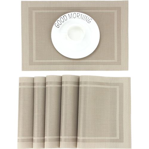 Kalanka-Set De Table Pvc Antidérapant Lavable Résiste À La Chaleur Rectangulaire Vinyle Sets De Table Pour Restaurant, Table À Manger En Cuisine Ou Salle À Manger, 45 X 30 Cm Lot De 6 (Beige)